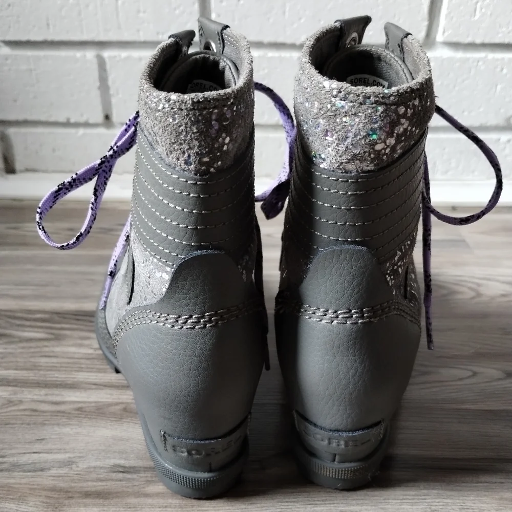 Sorel Lexie Wedge Booties Silver Sparkle Kids Size 3